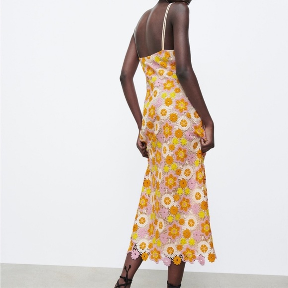 NWT Zara Flower Crochet Eyelet Midi Dress - Picture 7 of 9